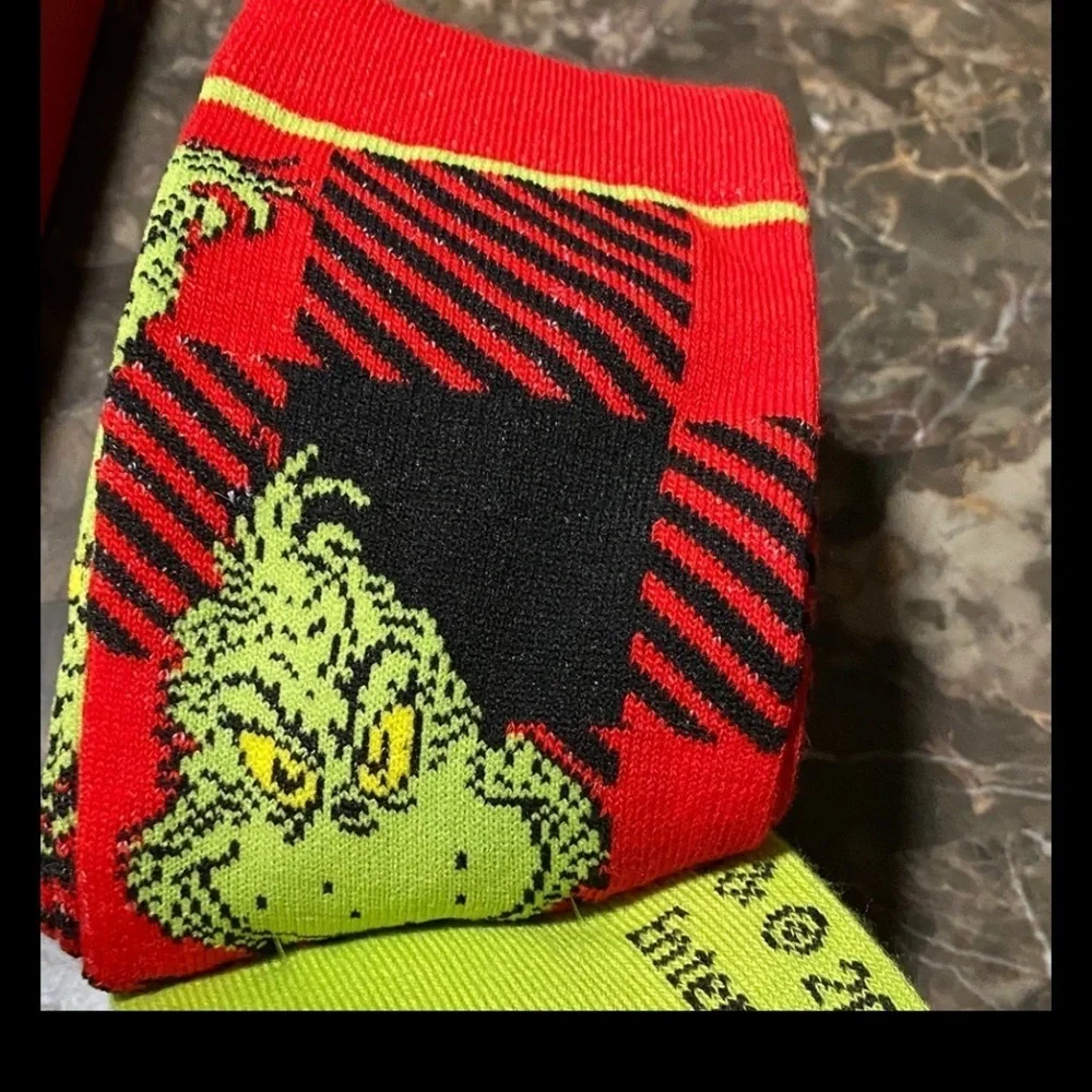 5 Grinch Themed Socks - Red and Green and White
